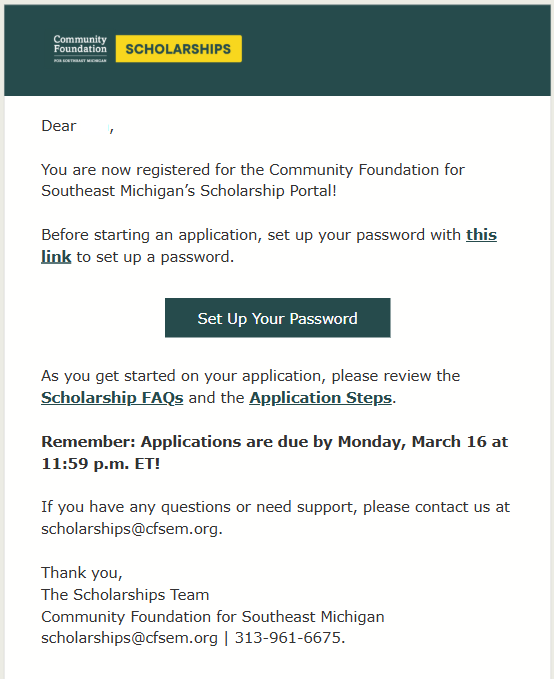 Scholarship Password Set Email